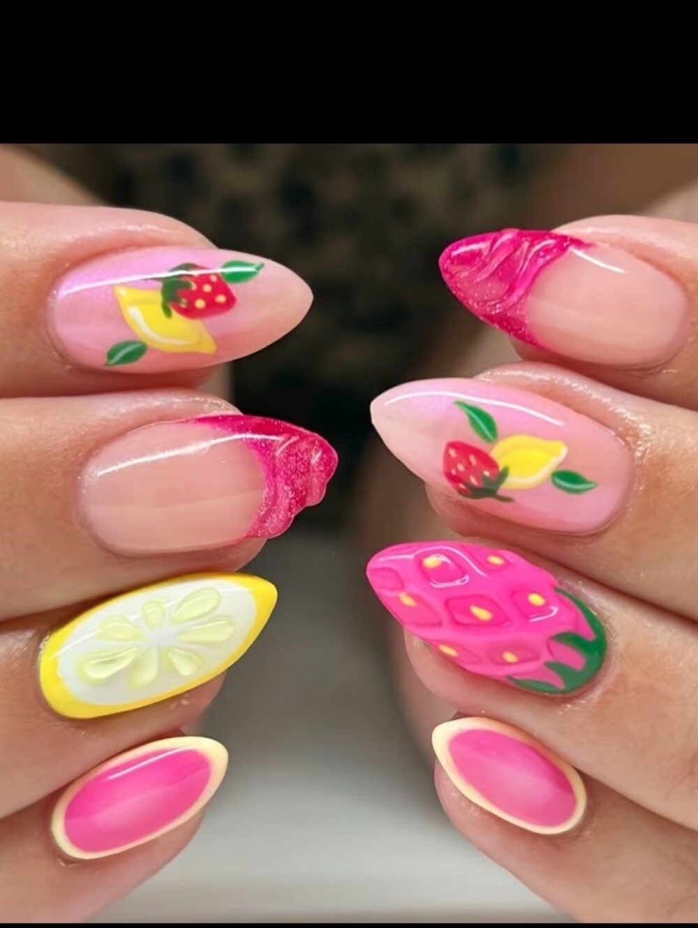 🔥3/$21 Bright Pink & Yellow Fruit Press On Nails